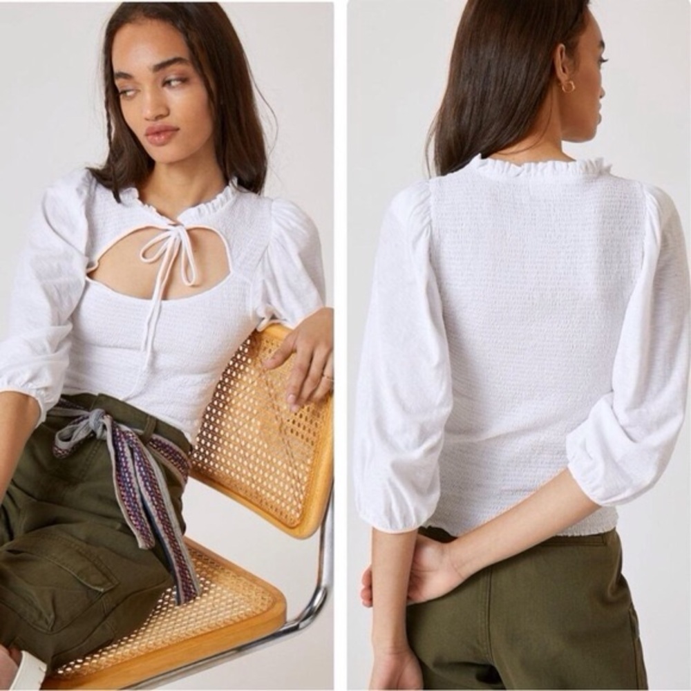 Nation Ltd. Abrielle Smocked Cut Out Top in White Size Small.